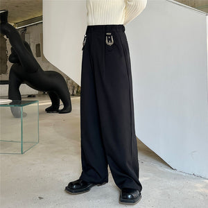 Dark Metal Buckle Trim Straight Pants