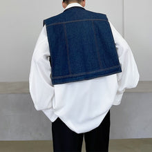 Load image into Gallery viewer, Asymmetrical Pockets Cropped Denim Vest
