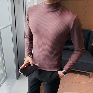 Half Turtleneck Slim Striped Long Sleeve Top