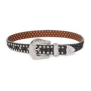 Alloy Pin Buckle Imitation Diamond Inlaid PU Belt