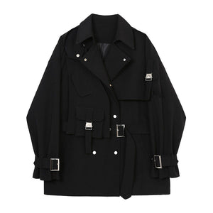 Short Trench Coat With Metal Buckles