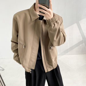 Solid Lapel Padded Shoulder Loose Jacket