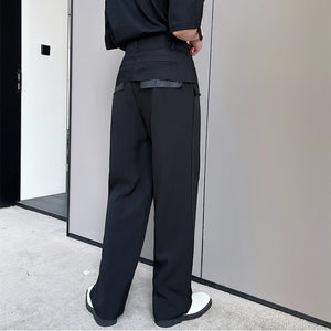 Colorblock Patch Fake Two-Piece Trousers