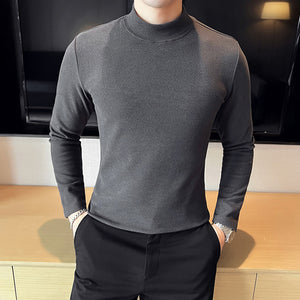 Slim Fit British Half Turtleneck Long Sleeve T-Shirt