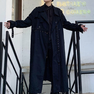 Contrast Color Line Stitching Long Trench Coat