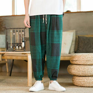 Thin Check Cropped Harem pants