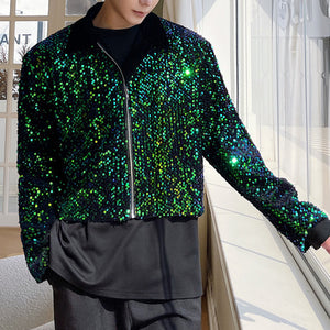 Fish Scale Blue-green Sequined Jacket