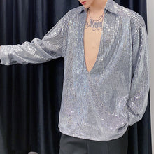 Load image into Gallery viewer, Vintage Deep V-neck Sequined Shirt
