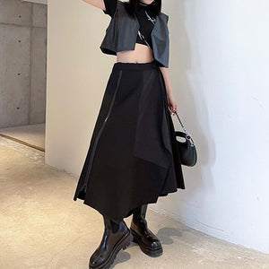 High Waist Zipper Slit A-Line Skirt