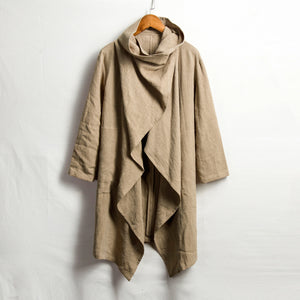 Vintage Linen Mid-Length Stand Collar Trench Coat