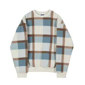 Plaid Round Neck Loose Hoodie