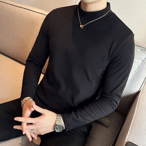 Slim Fit British Half Turtleneck Long Sleeve T-Shirt