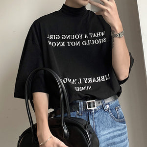 Half Turtleneck Printed Short Sleeve T-Shirt