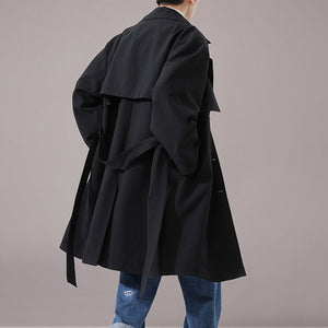 Solid Double-breasted Loose Trench Coat