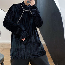 Load image into Gallery viewer, Pleated Velvet Half Turtleneck Metal Chain Top
