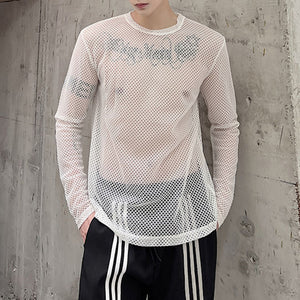 Sheer Mesh Crew Neck Long Sleeve T-Shirt