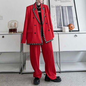 Polka Dot Casual Blazer And Pants Suits