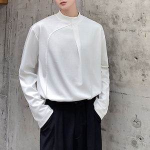 Simple Solid Stand Collar Long Sleeve T-Shirt