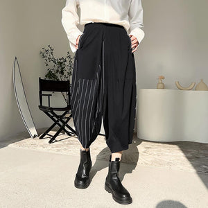 Stitching Stripe Cropped Bloomer Pants