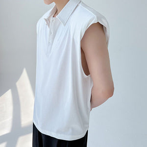 Oversized Shoulder Pads Sleeveless Lapel T-Shirt