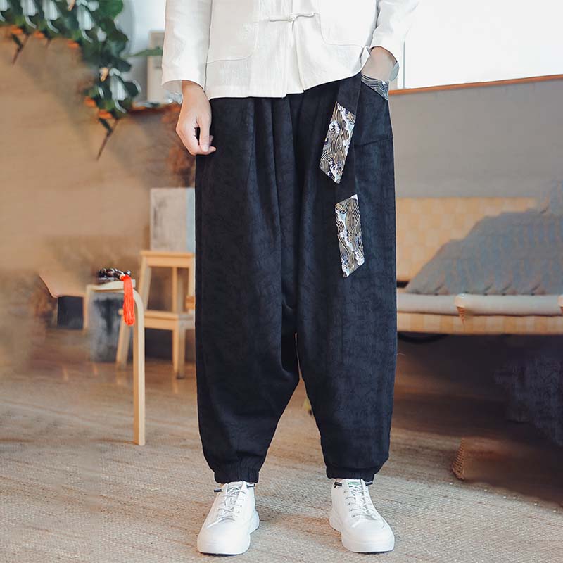 Retro Stitching Belt Harem Pants