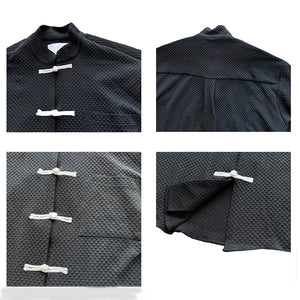 Retro Button Stand Collar Short Sleeve Shirt