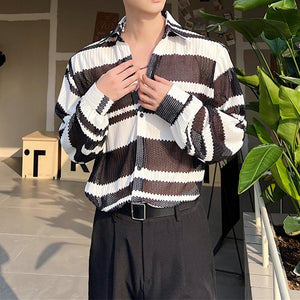 Thin Color Contrast Stripe Hollow Shirt