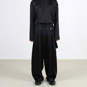 Black Draped Loose Wide Leg Pants