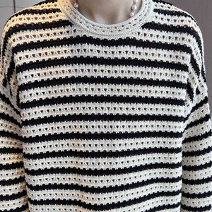 Stripes Dropped Shoulder Long Sleeves Sweater