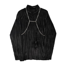 Load image into Gallery viewer, Pleated Velvet Half Turtleneck Metal Chain Top
