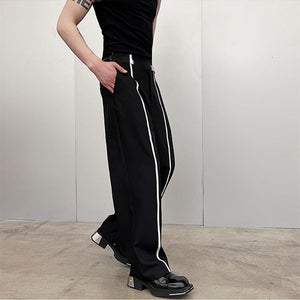 Black White Webbing Contrast Pants