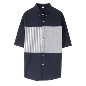 Thin Paneled Striped Half-Sleeve Shirt