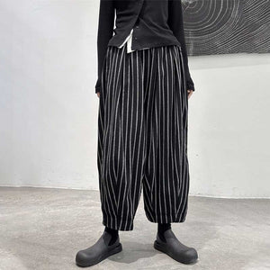 Dark Thick Striped Casual Pants