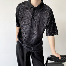 Load image into Gallery viewer, Sequin Short Sleeve Polo Shirt
