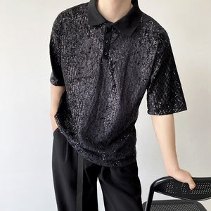 Sequin Short Sleeve Polo Shirt