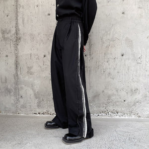 Contrast Webbing Loose Wide-Leg Pants