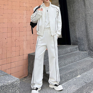 Casual Sports Suit Jacket Wide Leg Pants