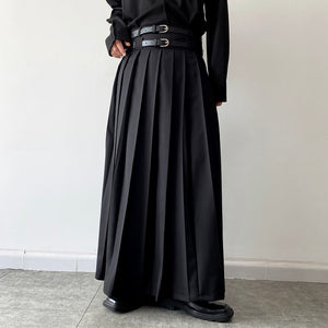 Pleated Double Belt Skirt