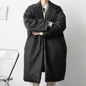 Dark Solid Color Mid-Length Thickened Coat