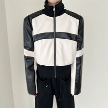 Load image into Gallery viewer, Black and White Stitching PU Leather Short Jacket
