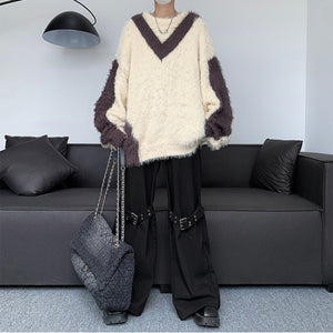 Contrast Patchwork Loose Sweater