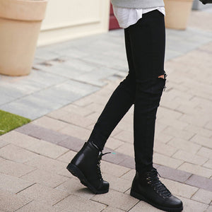 Thin Knee Ripped Black Slim Jeans