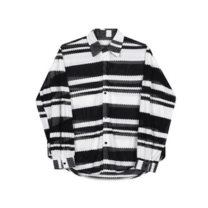 Thin Color Contrast Stripe Hollow Shirt