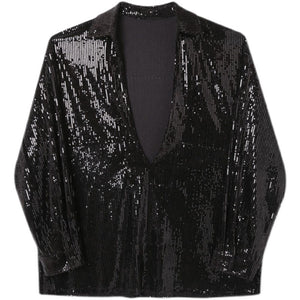 Vintage Deep V-neck Sequined Shirt