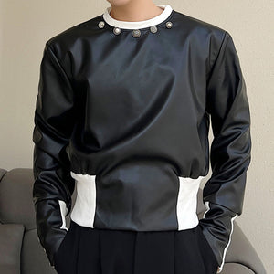 Short PU Leather Sweatshirt