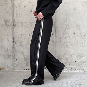 Contrast Webbing Loose Wide-Leg Pants