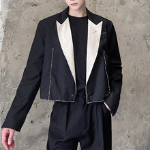 Load image into Gallery viewer, Linen Contrast Collar Cropped Blazer
