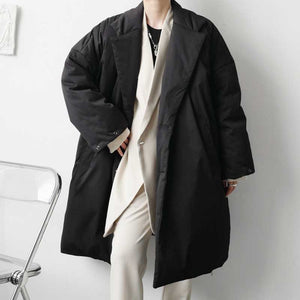 Dark Solid Color Mid-Length Thickened Coat