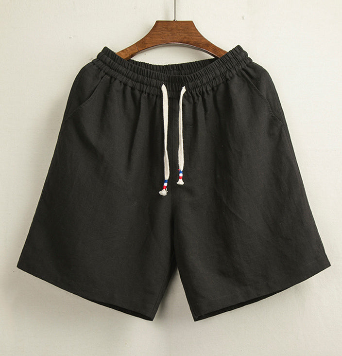 Cotton Linen Solid Casual Shorts