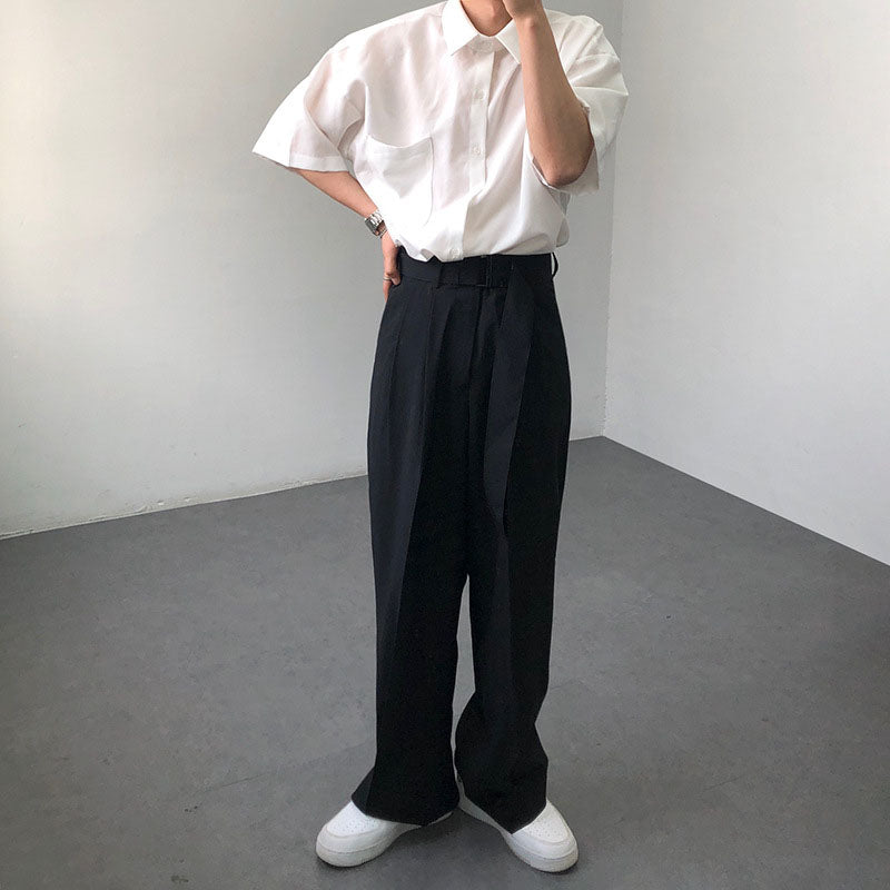 Men's Straight Belt Wide Leg Pants